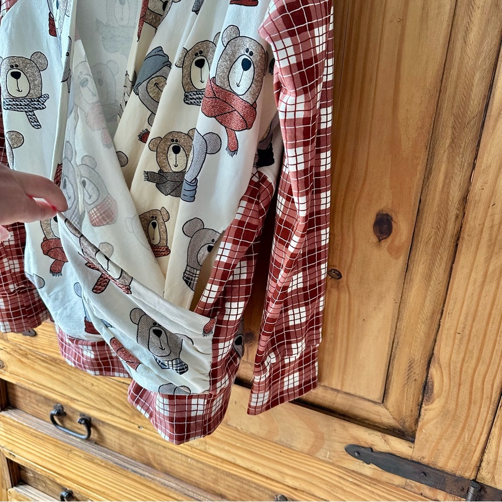 Perfectly Imperfect Comfy Teddy Bear Plaid Pajama Loungewear Wrap Top - Large - Picture 8 of 10
